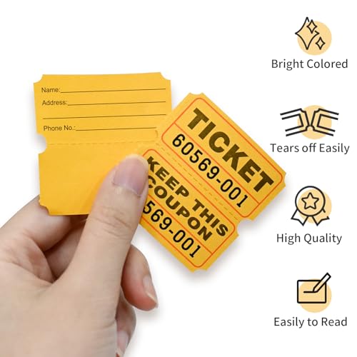 L LIKED Raffle Tickets Double Rolls 1000 Per Roll 50/50 Raffle Tickets for Events,Carnivals, Entry, Class Reward, Prizes(Yellow) - color: 1000 Yellow
