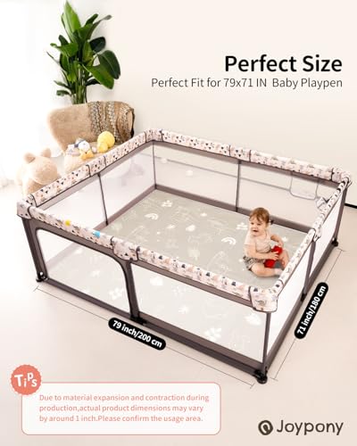 Joypony Baby Play Mat, 79" X 71" X 0.6" Extra Large & Thick Reversible Foldable Play Mats for Babies and Toddlers, Anti-Slip Portable Foam Floor Mat for Tummy Time with Travel Bag - size: 71x79x0.6 Inch