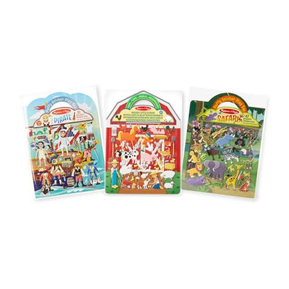 Melissa & Doug Puffy Sticker Activity Books Set of 3 – Safari, Pirate &On The Farm, with Reusable Stickers and Fold-Out Scenes, Mess Free Play Set & Travel Toys for Kids Ages 4+ - style: Pirate, Safari & Farm