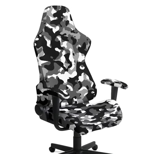 Black Gray Camouflage Pattern Gaming Chair Covers Slipcovers 4 PCS Non-Slip Game Chair Cover with Armrest Covers Universal Rotating Gaming Armchair Protector - color: Black Gray Camouflage Pattern