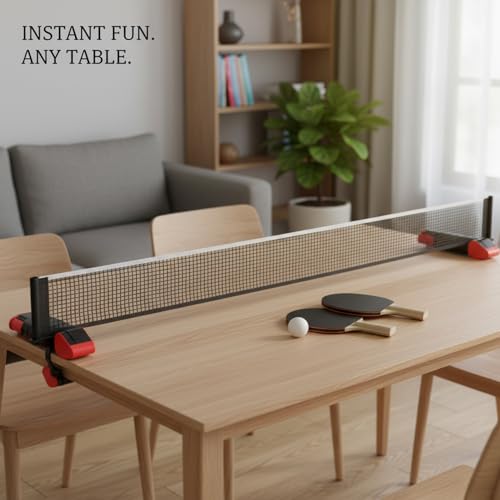 Retractable Table Tennis Net Set, Portable Clip-On Ping Pong Net for Flat Surfaces, Tool-Free Setup with Durable PP Construction - color: Black