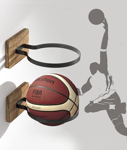 Wall Mount Basketball Holder, Ball Storage Holders Display Rack for Autograph Basketball, Football, Soccer, Volleyball Collection, Sports Accessories Organizer for Player Fans - color: Carbon Brown-2 Packs