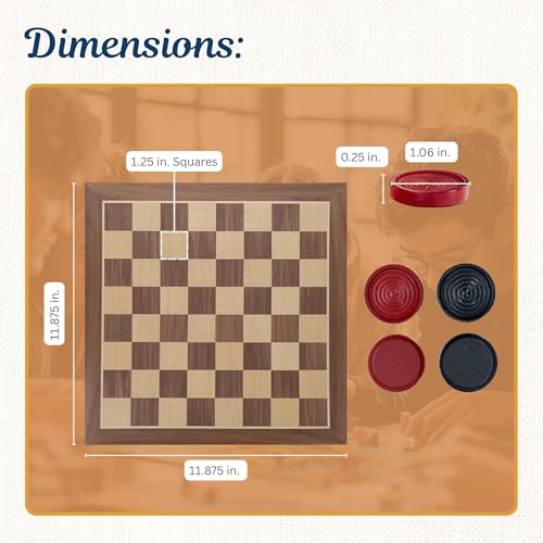 WE Games Old School Wooden Checkers Set Red and Black Pieces – 12 Inch Classic Board Game for Strategy Play, Gatherings, and Game Nights