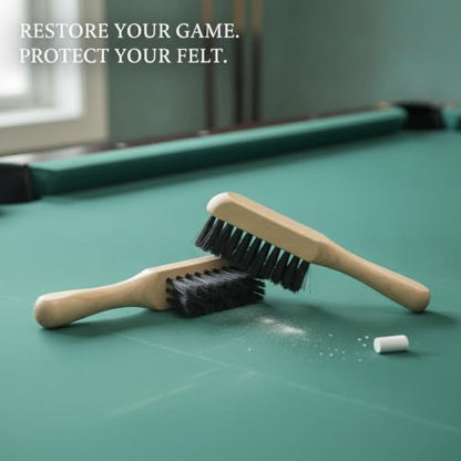 Billiard Table Brush Set, Natural Horsehair Bristles with Wood Handle for Pool Table Felt, 2-Pack - size: 9.06 x 2.76 x 1.38 in