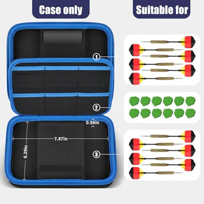 Boobowl Hard Dart Case for Steel and Soft Tip Darts, Holds 12 Darts | Hard EVA Case With 12 Dart Slots, 6 Mesh Pockets And Zipper Storage For Flights, Tips And Shafts; Case Only - Blue - size: Holds for 12 pcs Blue