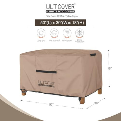 ULTCOVER Outdoor Coffee Table Cover, Waterproof Rectangular Patio Small Side Table Cover 50x30x18 inch - color: Brown, size: 50x30 inch