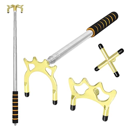 Retractable Pool Cue Bridge Stick Set with 3 Removable Brass Bridge Heads Snooker Billiards Stick Bridge Pool Table Accessories Adjustable Pool Cue Rest for Precision
