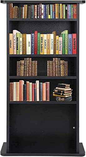 JupiterForce 5-Tier Adjustable Blue-Ray Cabinet CD Book Shelves Store & Organizer Video Games Arts Shelf Display Media Storage Furniture, Black
