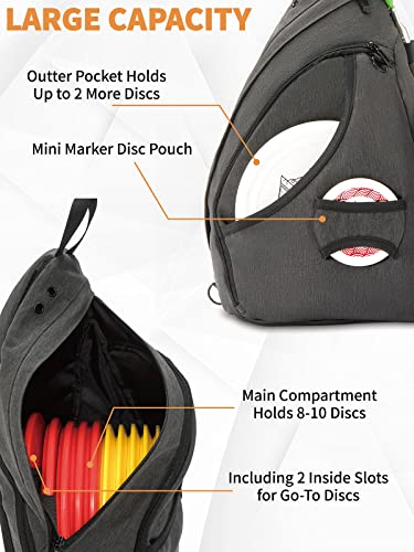 MOYAQI Disc Golf Bag with Retriever Holder and Storage Pockets, Disc Golf Backpack with 8-10 Disc Capacity, Padded Adjustable Strap and Back Panel, Lightweight and Durable - color: Grey