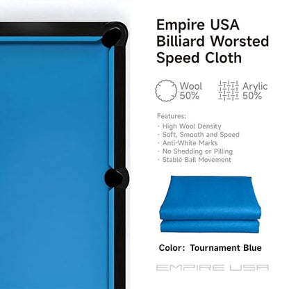 Empire USA - Billiard Worsted Speed Cloth（Felt） 7/8/9 FT - color: Tournament Blue, size: 8ft