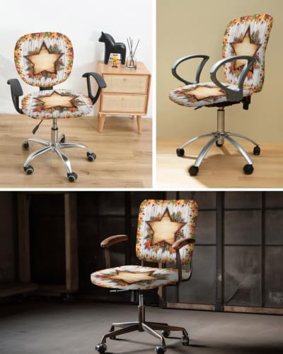 Savannan Office Chair Cover, Autumn Maple Leaf on Wood Grain Protective Stretch Elastic Universal Cover for Desk Task Chair,Computer Rotating Chair 1 Pcs Pine Cones Leaves