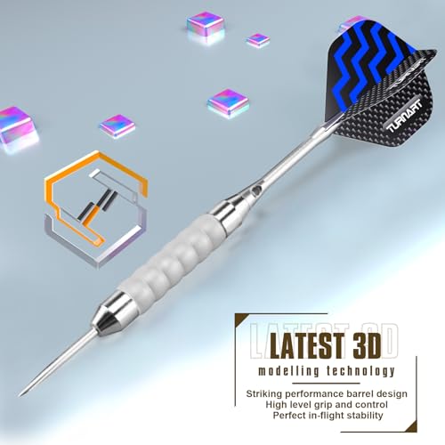 Turnart Darts Metal Tip Set - Steel Tip Darts Darts Set Professional Metal Darts 12 pcs 22/24 Grams Pro Dart Set with Stylish Case Aluminum Shafts Extra 9 Flights - color: Sliver
