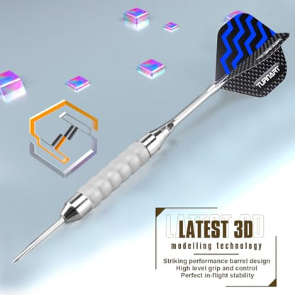 Turnart Darts Metal Tip Set - Steel Tip Darts Darts Set Professional Metal Darts 12 pcs 22/24 Grams Pro Dart Set with Stylish Case Aluminum Shafts Extra 9 Flights - color: Sliver