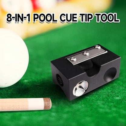 GSE Games & Sports Expert Billiard Pool Cue Tip Tool, Stick Scuffer/Shaper/Aerator/Joint Protector Tool, Billiard Accessories - style: Black 8-in-1 Tool