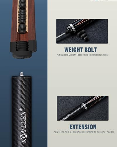 KONLLEN Carbon Fiber Pool Cue Stick 58-inch Professional Pool Sticks for Adults Full Carbon Technology Low Deflection Pool Cue Billiard Cues with 12.5mm Tip (Easy to Control, Pro Taper, Ultra-Smooth) - color: 010 black blue