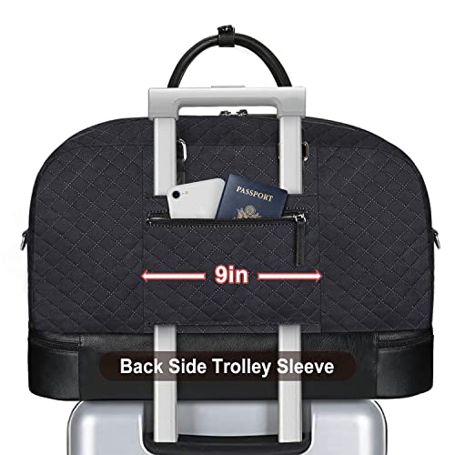Weekender Bag for Women, Large Overnight Bag Canvas Travel Duffel Bag Carry On Tote with Shoe Compartment 21" 3Pcs Set - color: A06-black+black