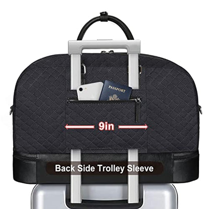 Weekender Bag for Women, Large Overnight Bag Canvas Travel Duffel Bag Carry On Tote with Shoe Compartment 21" 3Pcs Set - color: B03-(single)-black+black