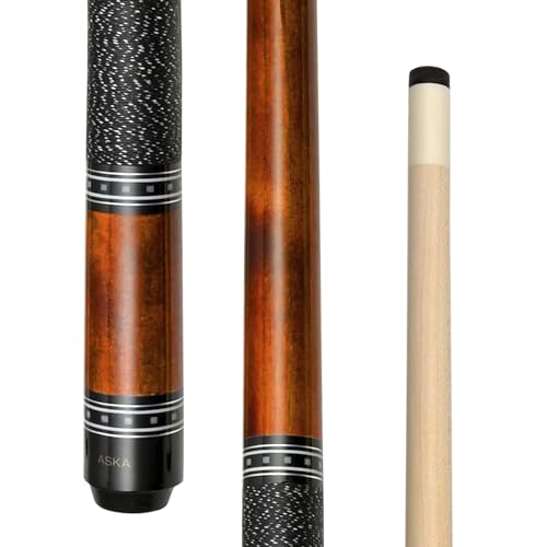 ASKA Pool Cue Stick – Irish Linen Wrap, Decorative Ring Design, Hard Rock Maple Shaft, 13 mm Hard Leather Tip, 5/16x18 Joint, Billiard Cue - size: 52-"