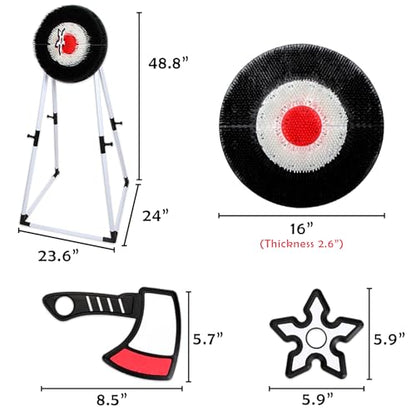 Kiddie Play Axe Throwing Game Set with Target 3 Axes and 3 Throwing Stars Indoor & Outdoor Play for Kids and Adults, Black