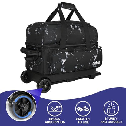 Goloni Double Roller 2 Ball Bowling Bag with Separate Shoe Compartment,2 Ball Bowling Bag with Wheels,Retractable Handle Extends to 40" - color: Marble