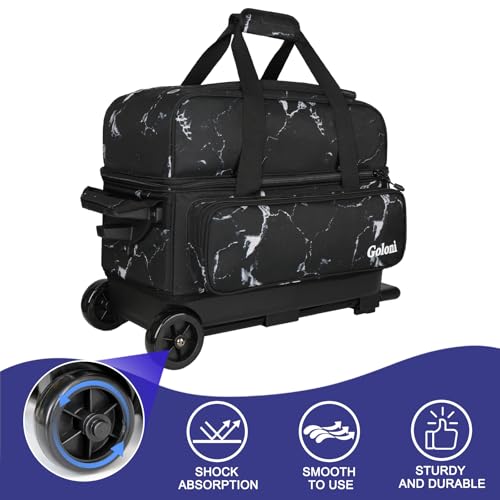 Goloni Double Roller 2 Ball Bowling Bag with Separate Shoe Compartment,2 Ball Bowling Bag with Wheels,Retractable Handle Extends to 40" - color: Marble