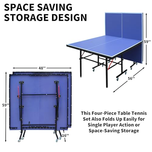 8ft Mid-Size Foldable Table Tennis Table Set with Net, Paddles, and Balls