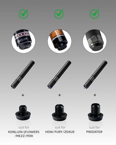 KONLLEN Pool Cue Extension with 3 Bumpers Carbon Fiber Billiards Cue Extension Billiard Accessories for Pool Sticks - color: Adjustable Extension