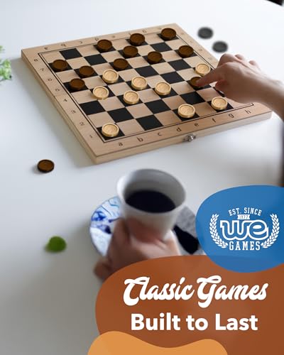 WE Games Wooden Checkers Pieces Only (1.5 inch), Checker Board Game & Backgammon Pieces, 24 Brown and Natural Stained Stackable Ridges with a Drawstring Storage Bag, Replacement Game Piece - size: 1.5 inch diameter