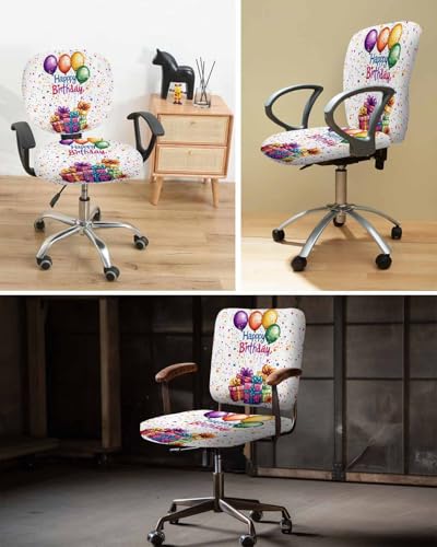 Savannan Office Chair Cover, Happy Birthday Celebration Party Protective Stretch Elastic Universal Cover for Desk Task Chair,Computer Rotating Chair 1 Pcs Colorful Present Balloon