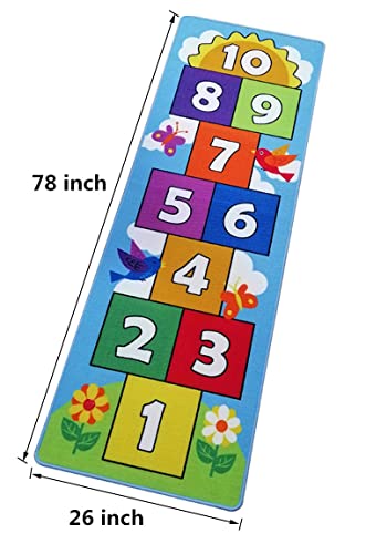 Hop and Count Hopscotch Rug, Kids Floor Play Area Rug Game Carpet Crawl Jump Mat, Children Numbers Learning Non-Slip Rug, Great for Ages 3 to 7 Boys Girls, Home Decor, 26''x78'' - size: 26''x78'' (66x198cm)