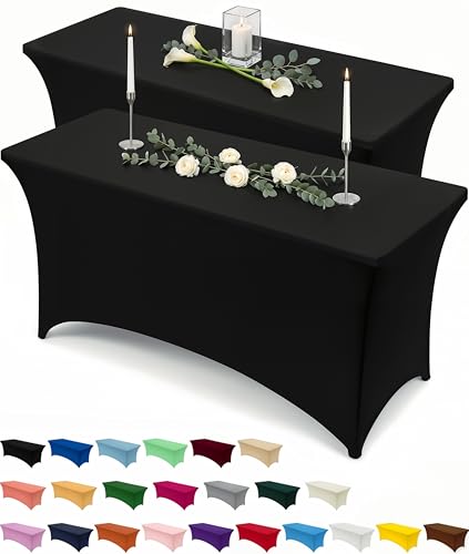 Utopia Kitchen Spandex Tablecloth 2 Pack [5FT, Black] Tight, Fitted, Washable and Wrinkle Resistant Stretch Table Cloth Rectangle Cover for Trade Show, Weddings & Parties [60Lx30Wx30H Inch] - color: Black, size: 5 Feet - 2 Pack