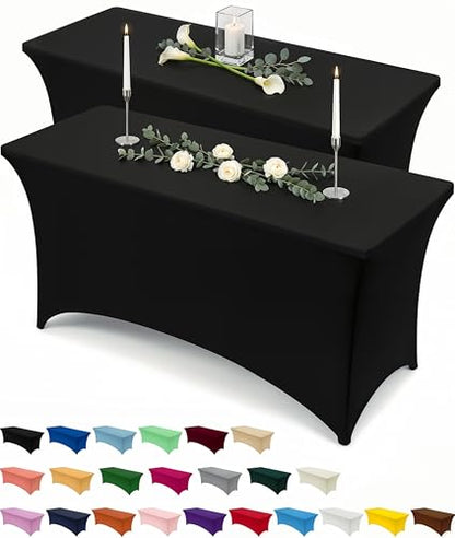 Utopia Kitchen Spandex Tablecloth 2 Pack [4FT, Black] Tight, Fitted, Washable and Wrinkle Resistant Stretch Table Cloth Rectangle Cover for Trade Show, Weddings & Parties [48Lx30Wx30H Inch] - color: Black, size: 4 Feet - 2 Pack
