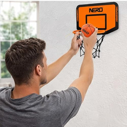 NERO SPORT Mini Basketball Hoop and Silent Ball Combo, Indoor Wall-Mounted Basketball Hoop Set with Quiet Foam Ball, Mini Backboard and Mounting Hardware for Kids, Teens, Dorm, Bedroom and Office