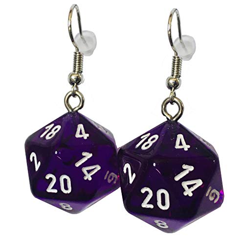 d20 / d10 Polyhedral Dice Earrings - Translucent Colors - color: Dark Purple