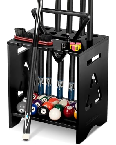 EXTCCT Pool Stick Holder Floor Stand - Hardwood Solid Wood Pool Cue Rack for 10 Cues, Billiard Cue Holder with Pool Table Accessory Organizer for Game Room or Home Bar（black） - color: Solid-Black