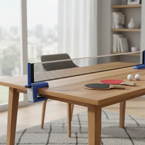 Retractable Table Tennis Net Set, Portable Clip-On Ping Pong Net for Flat Surfaces, Tool-Free Setup with Durable PP Construction - color: Gray