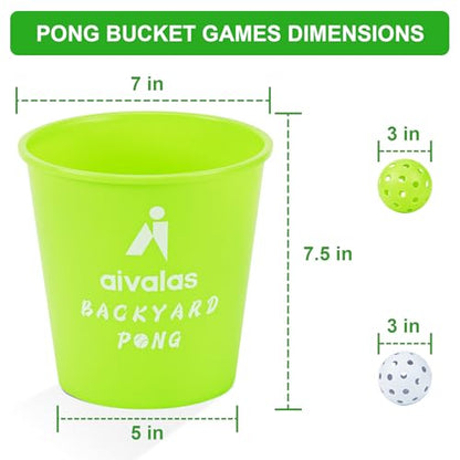 Aivalas Yard Pong Outdoor Games Glow Set in Dark, Giant Yard Pong Game for Adults and Family with 12 Buckets, 4 Balls and a Carrying Bag, Giant Pong for Beach, Camping, Lawn and Backyard - color: Green Glow in Dark
