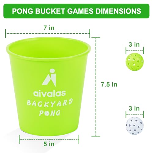 Aivalas Yard Pong Outdoor Games Glow Set in Dark, Giant Yard Pong Game for Adults and Family with 12 Buckets, 4 Balls and a Carrying Bag, Giant Pong for Beach, Camping, Lawn and Backyard - color: Green Glow in Dark