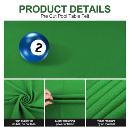 STRONGBERRY Pre-Cut Pool Table Felt Replacement Kit - 8ft Billiard Cloth w/Gloves, Strips & Tools, Felt for Pool Tables - color: GREEN