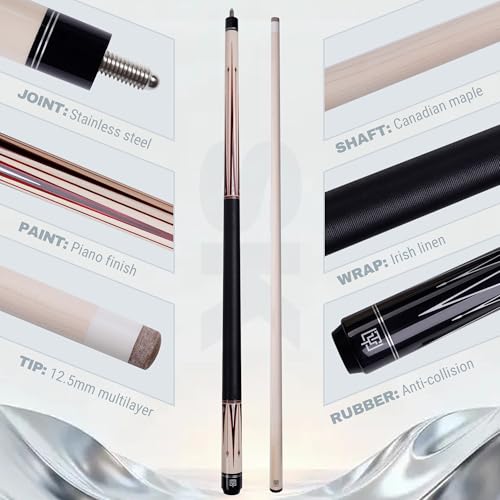 Pool Cue Stick for Adults, 58" Inch Pool Cue with 12.5mm Tip Hard Maple 2-Piece Billiard Cue Stick Beginner Pool Cue - color: White