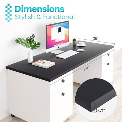 Kaboon 48"x26" Universal Table Top, Solid One-Piece Desktop, Reversible Melamine Countertop, Double Desks, L-Desk DIY, Black - color: Black, size: 48x26