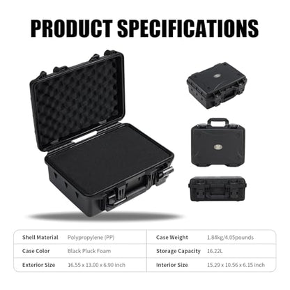 GORPANIX 16.5 x 13 x 6.9 Inch Hard Case with Customizable Foam, Hard Shell Protective Case for Mics, Heavy Duty IP67 Waterproof Gear for Microphone, Camera, Equipment, Electronics, Drone, Tools, etc - size: 16 inch Pluck Foam