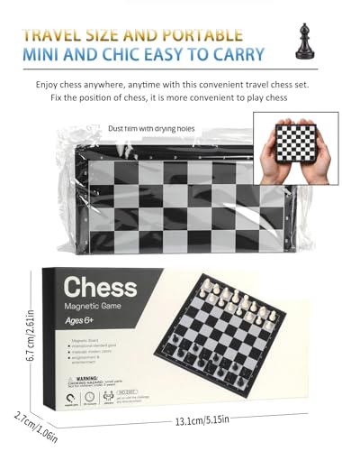 Chess Sets Magnetic Board Games - 5.1 Inches Travel Small Mini Pocket Chess Set for Teenager & Adults, Folding Portable Chess Gifts Classic 2-Player Strategy Family Game for Beginner and Professional - color: Black&white, style: Mini / 5.1Inch