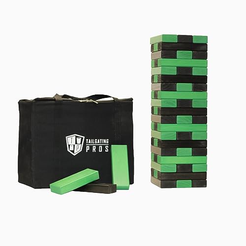 Tailgating Pros Giant Toppling Towers Wooden Blocks Game with Tote Jumbo Indoor Outdoor Yard & Backyard Lawn Game for Family & Adults, Portable Party & Team Building Fun - color: Kelly/Black