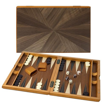GSE Games & Sports Expert Premium Wooden Folding Inlay Backgammon Board Game Set, Classic Traditional Strategy Board Games (Focus- 17 Inches) - color: Wood-focus, size: Medium