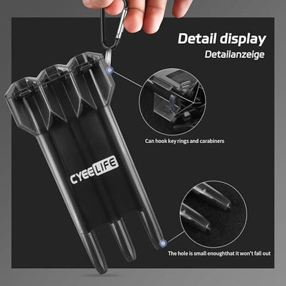 CyeeLife Dart Carrying Case: Adjustable, Portable Dart Storage Box with Key-locking Clasp, Holds 3 Fully Assembled Darts Up to 17.3cm/6.8 inches, Black, Solid, Unisex