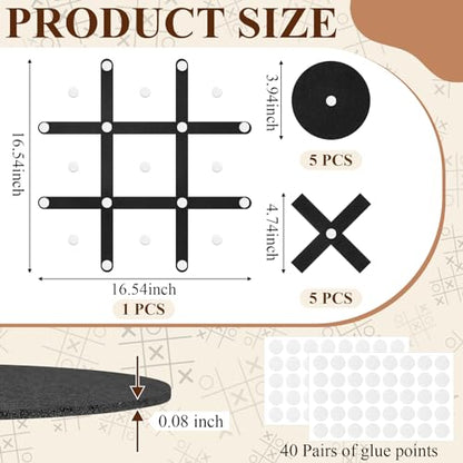 Giant Tic Tac Toe Game - Felt Funtic Wall Mount Game for Dorm, Game Room, Playroom, Modern Wall Decals - Black