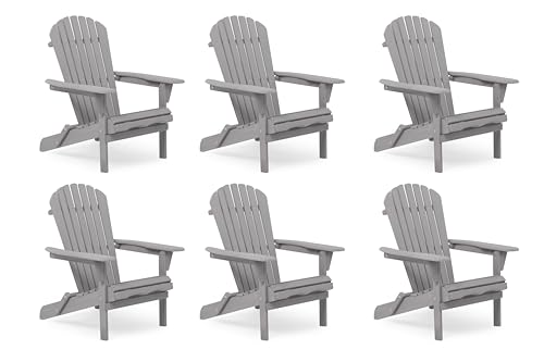 Wooden Folding Adirondack Chair Set of 6, Half Pre-Assembled Wood Lounge Chair for Outdoor Patio Garden Lawn Backyard Deck Pool Beach Firepit - color: Grey, size: 36x31x28in x6P