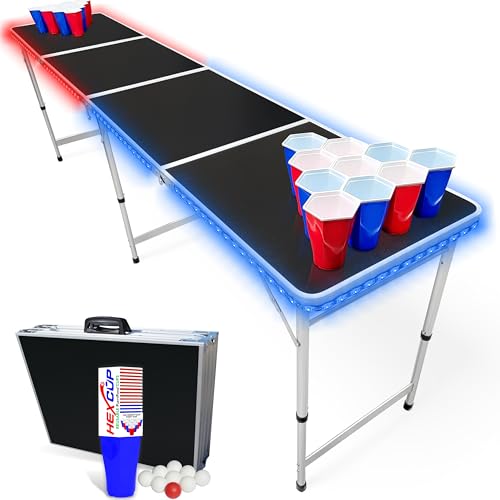 8-Foot Regulation Length Folding Table w/Optional Cup Holes, LED Lights, Custom Graphic (Choose Your Model) - color: Black, style: w/ LED Lights