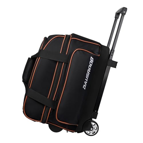 2 Ball Bowling Bag with Wheel,900D Oxford Waterproof PU,Dual Roller Bowling Bag with Sturdy Frame,Large Shoe Compartment Fits Up to Men’s 16,Rolling Bowling Tote, Handle Extends to 39.5" - color: Black